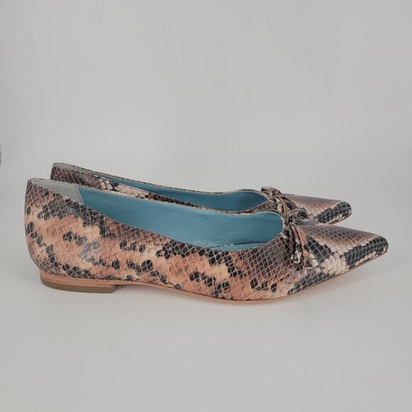 Frances Valentine Chocolate Brown Paige Snakeskin Embossed Leather Flats 8 - Picture 4 of 13